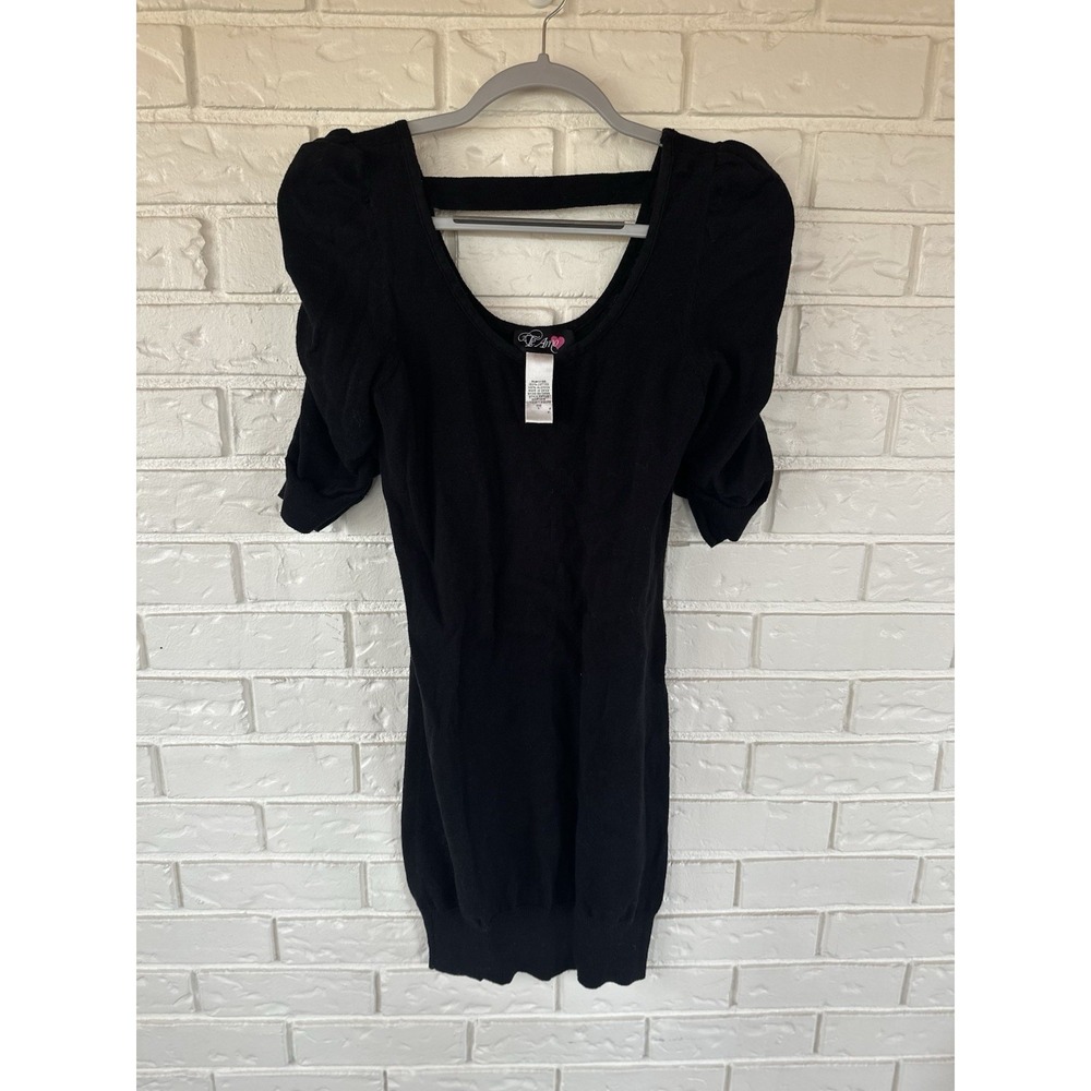Te Amo Coquette Black Puff-Sleeve Knit Mini Dress L